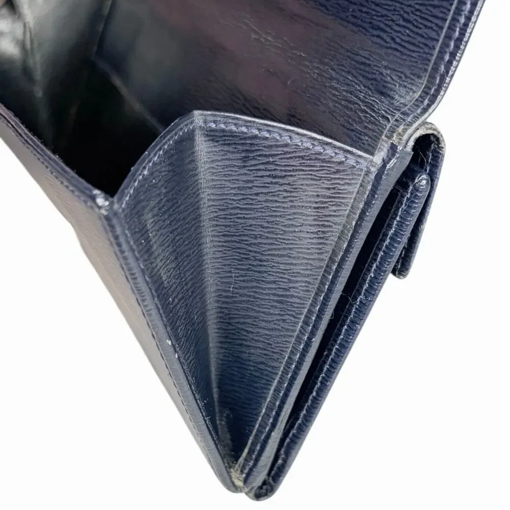 Authentic Christian Dior Vintage Navy Blue Textured Leather Long Wallet Spain